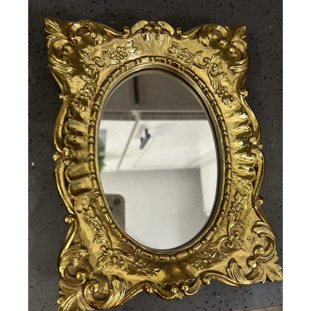 Vintage Gold Ornate Scroll Gold Wall Mirror Rectangle Plastic 9